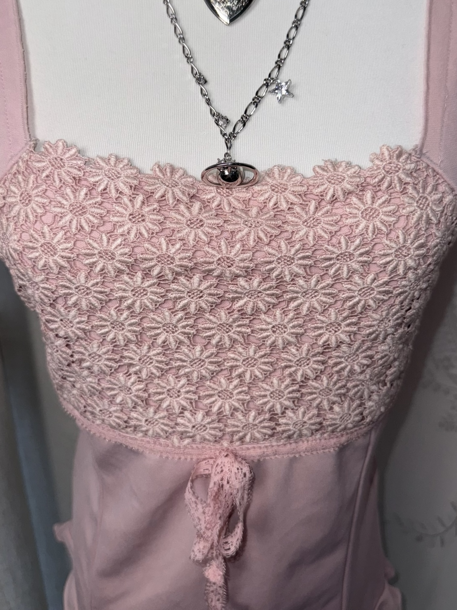 Pink Lace Bustier Cap Sleeve Tee