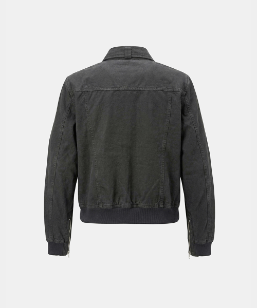 Daytona High-Neck Strap Bomber Jacket - Washed Black