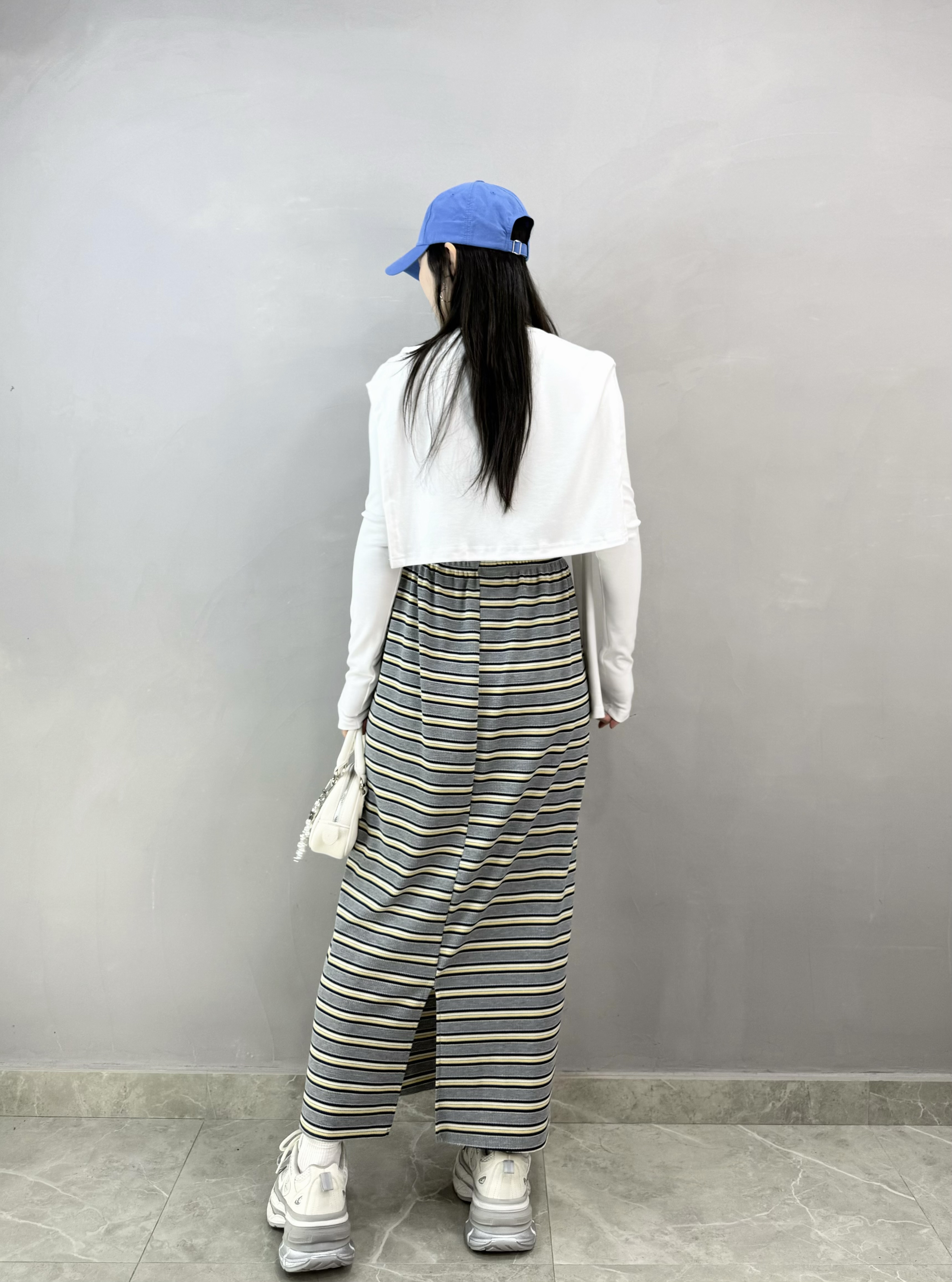 J66 拼色橫間棉裙