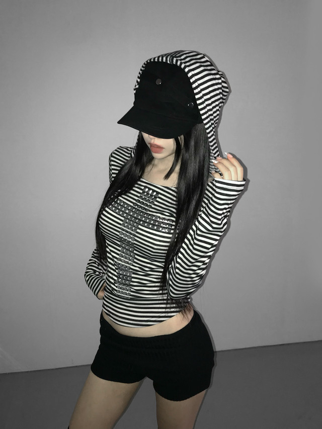 Studded Cross Striped Top