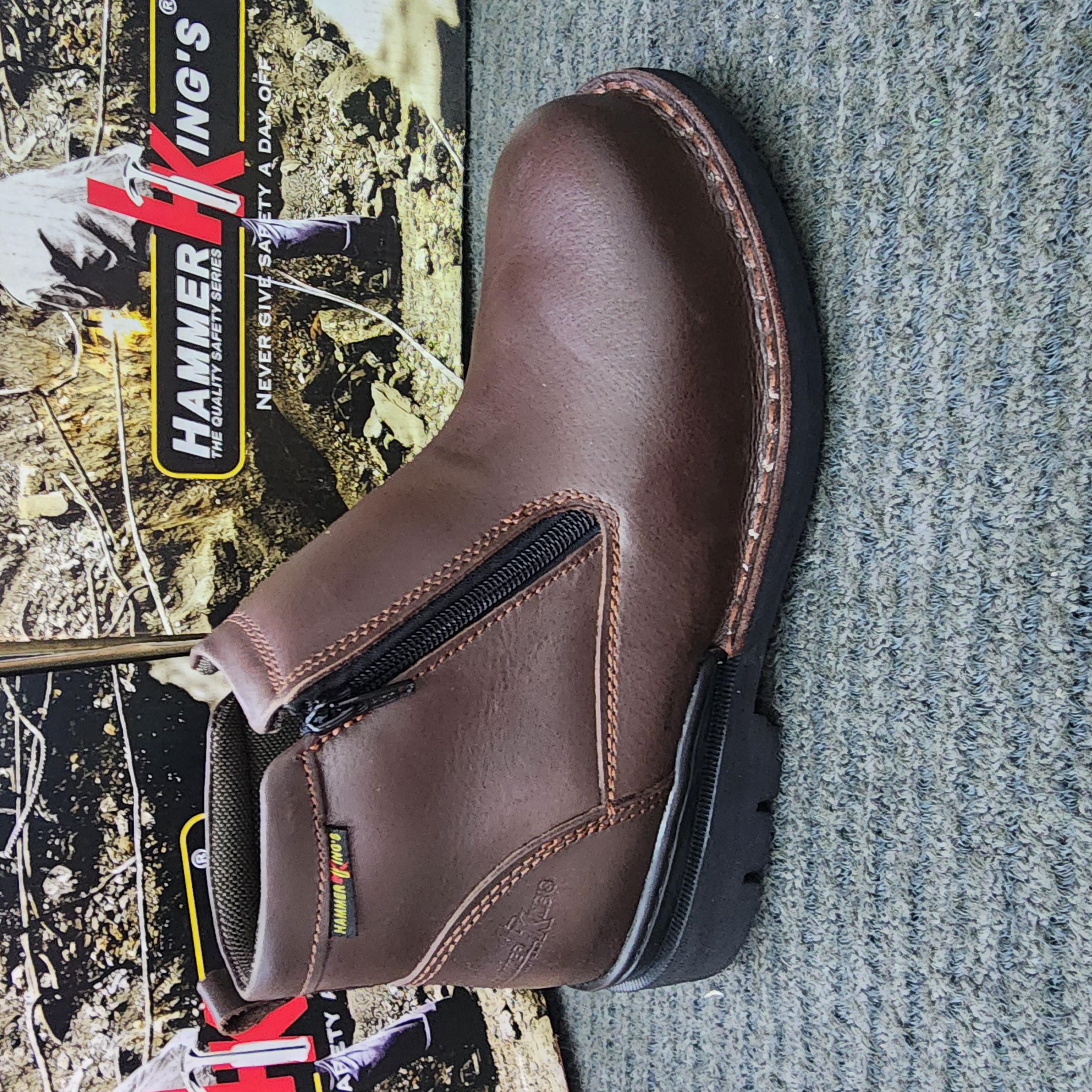 HAMMER KING HK13003 Safety Steel Toe Steel Plate Anti Slip Genuine Leather Boots Brown SIRIM and DOSH Approved Shoes Kasut Keselamatan