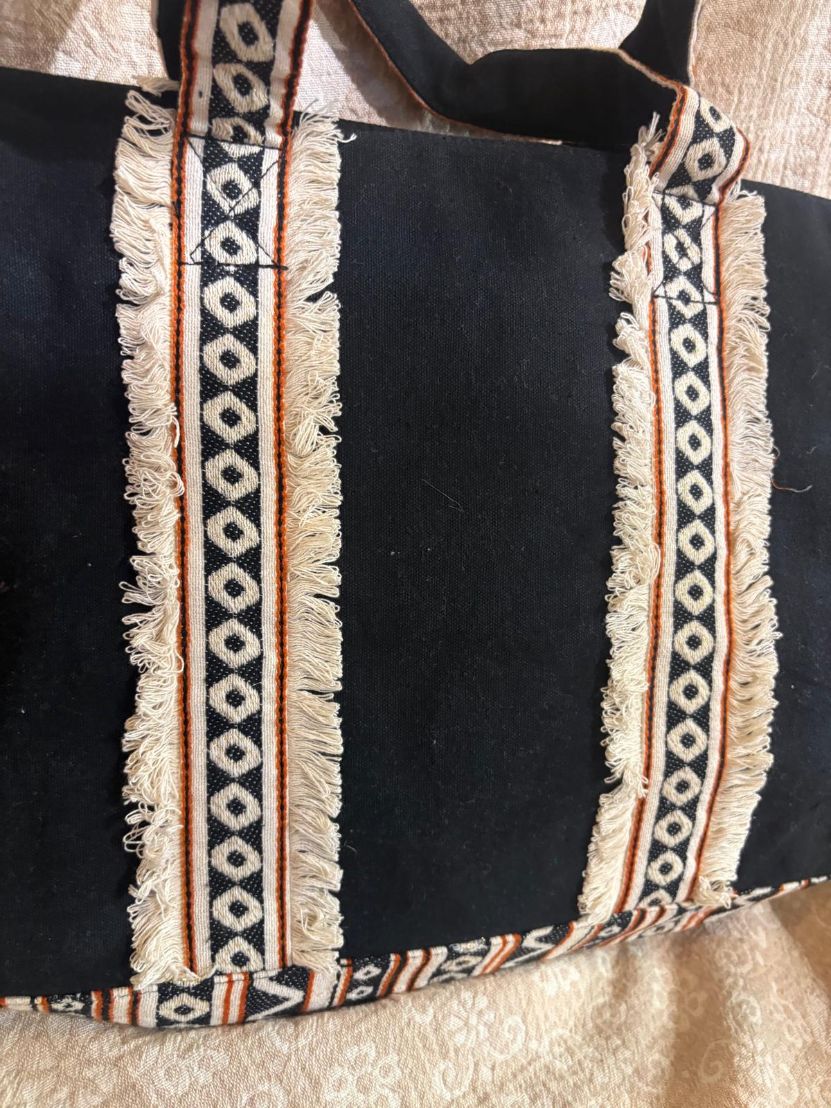 印度製造 - 黑色民族風蘇蘇刺繡袋