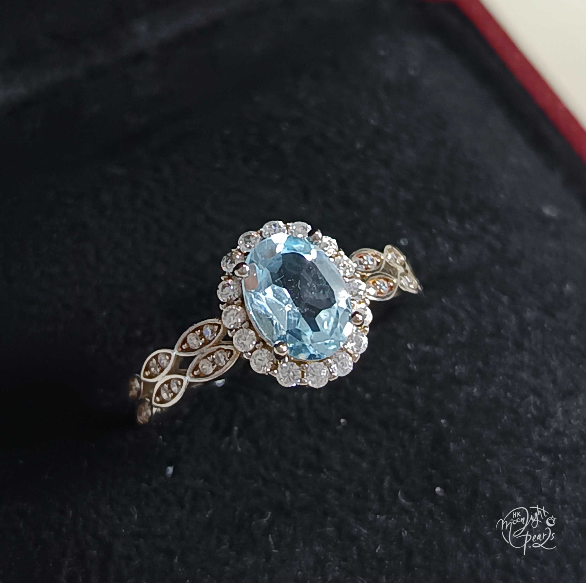 天然瑞士藍托帕石精工s925銀微鑲滿鑽鋯石小清新開口戒指