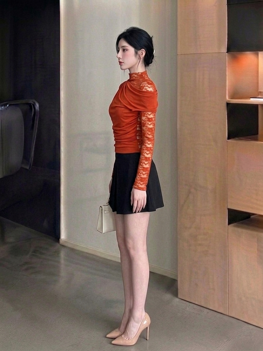 Ruched Lace Top M253