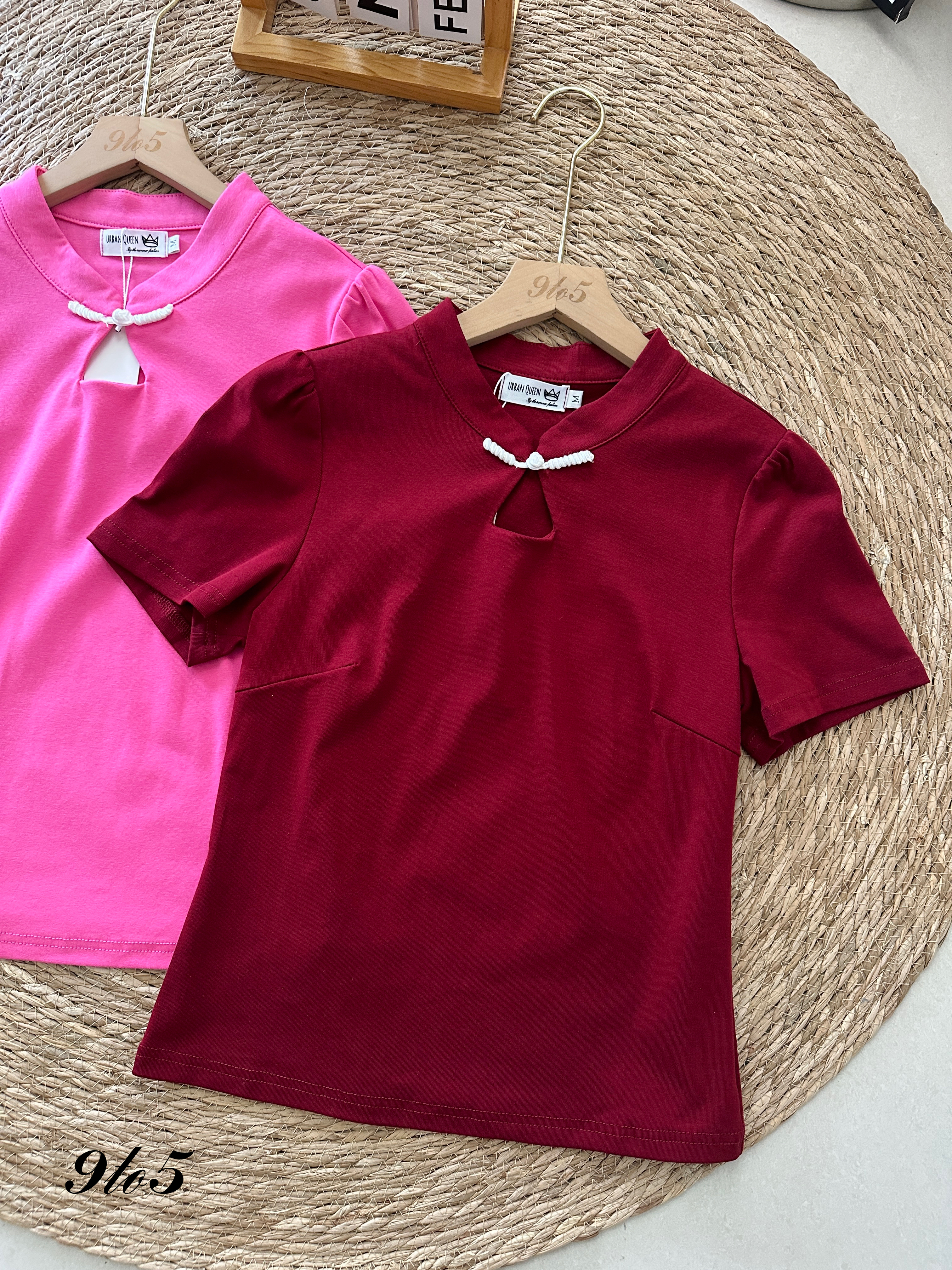 T3941 Short Sleeve Cheongsam Top - Pink & Red