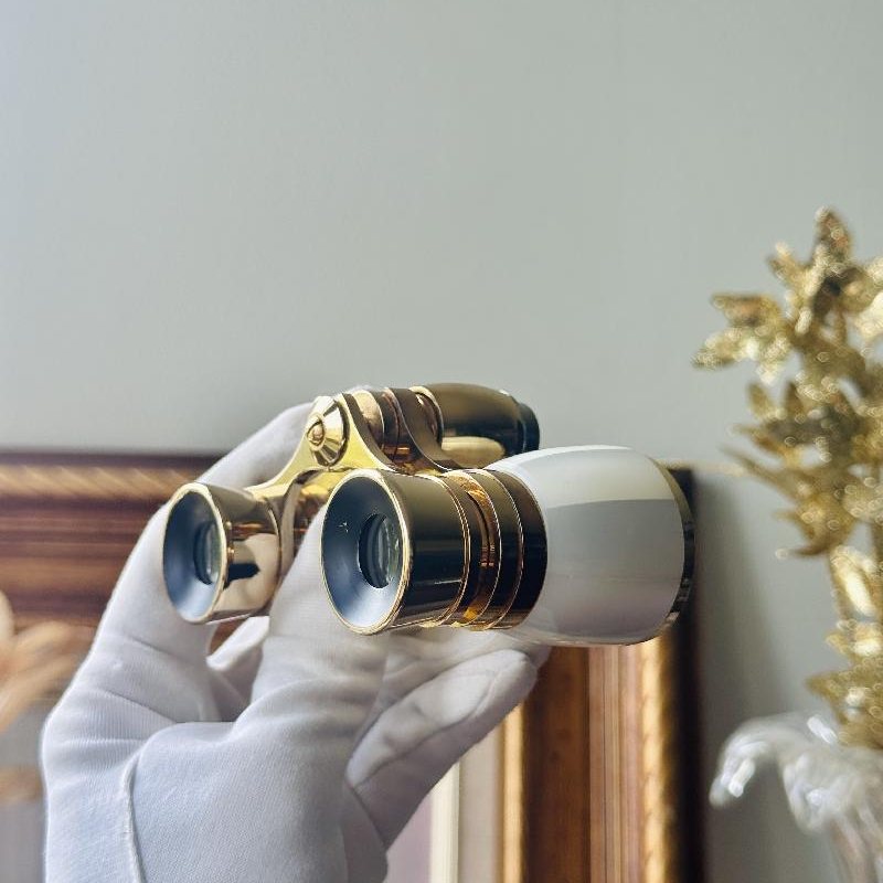 Vintage C.a. 1950s MINX Japan 3X Golden Opera Glasses Binoculars with Faux Mother-of-Pearl Finish(MT2359)