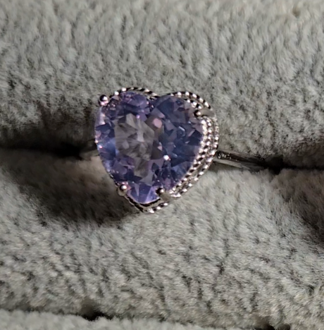 Lavender moon quartz heart ring in adjustable sterling silver (A) - RQ153