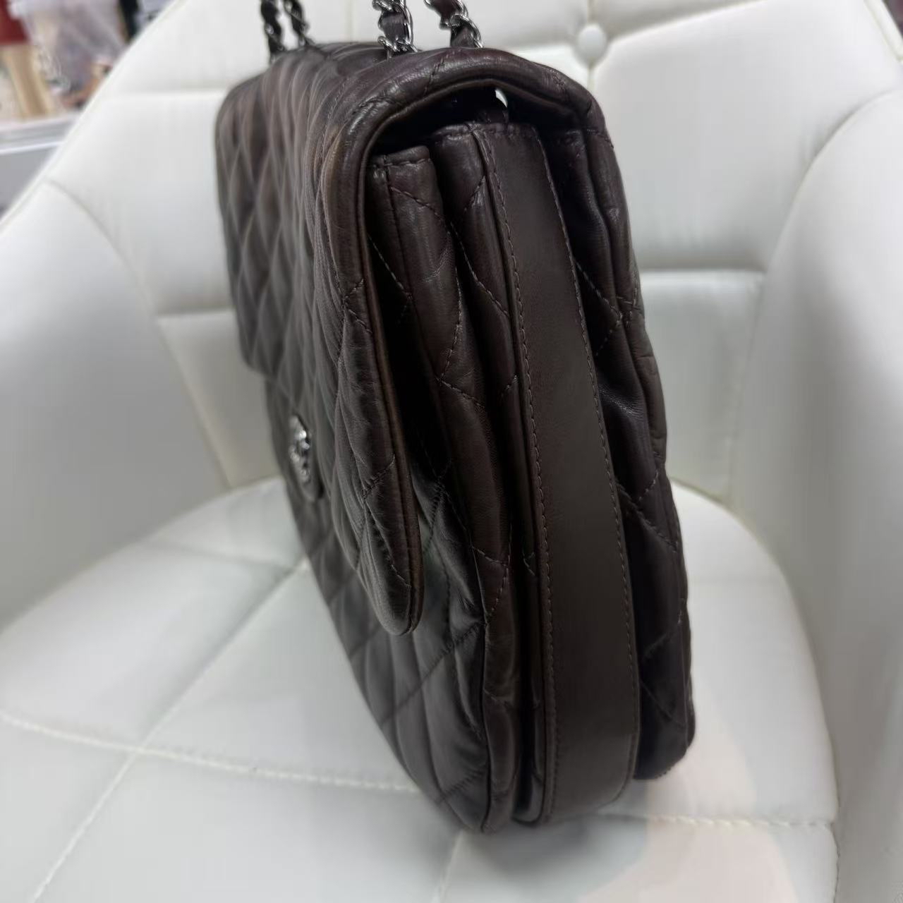 Chanel 中古啡色風琴包大容量