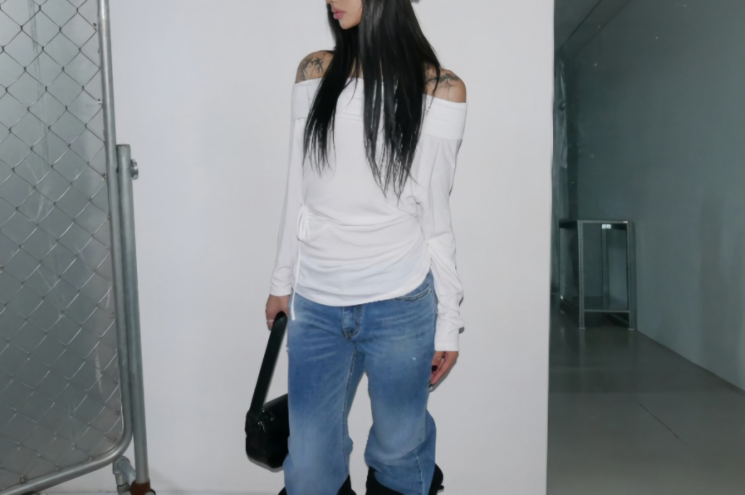 Off Shoulder Tie-Waist Long Sleeve