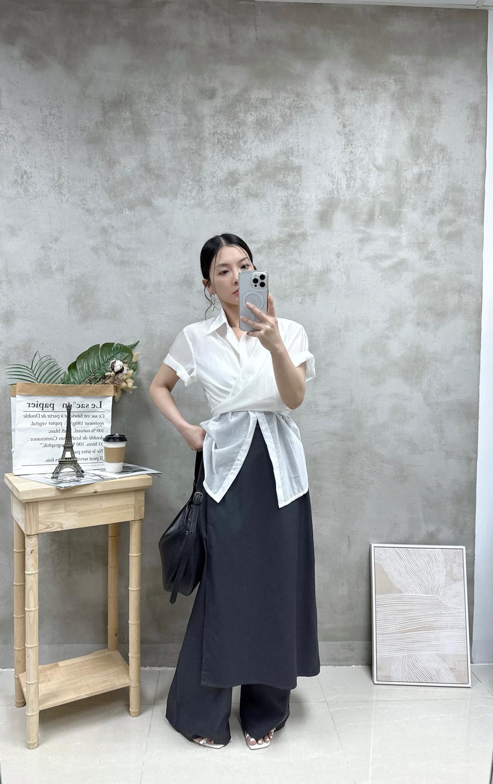 G02 交叉綁腰絲質恤衫