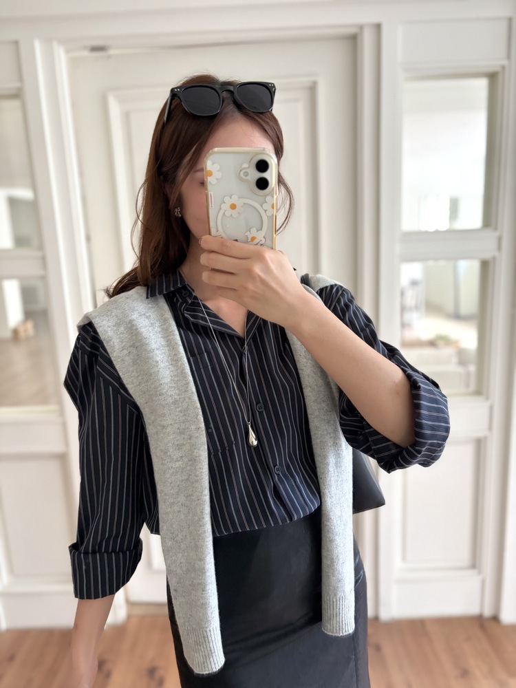 Striped Oversize Shirt (Navy)