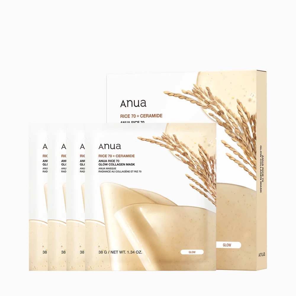 ANUA Rice 70 Glow Collagen Mask大米蛋白70%光澤修護膠原蛋白面膜4片/盒