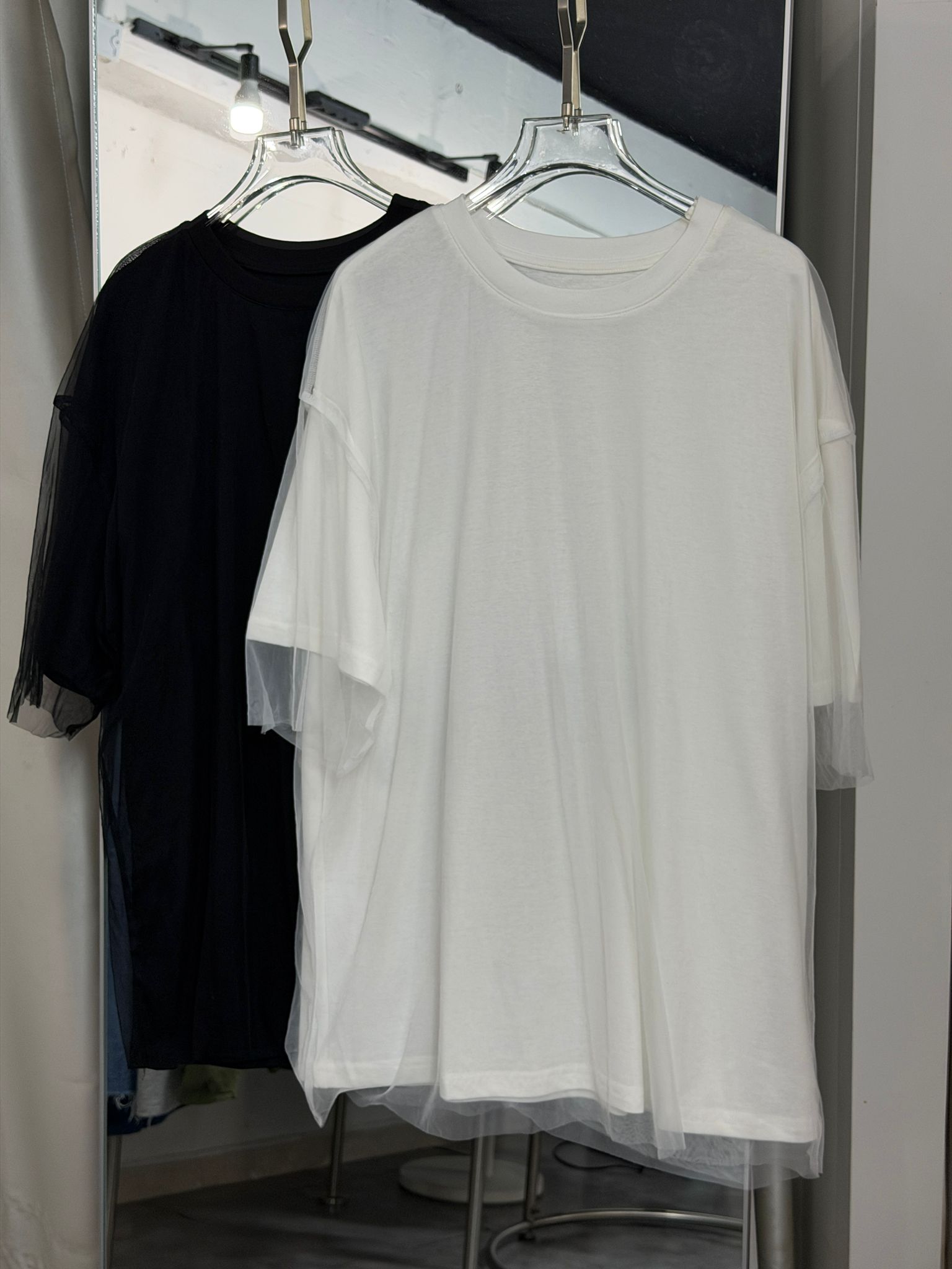 透視感網紗拼接寬鬆T恤