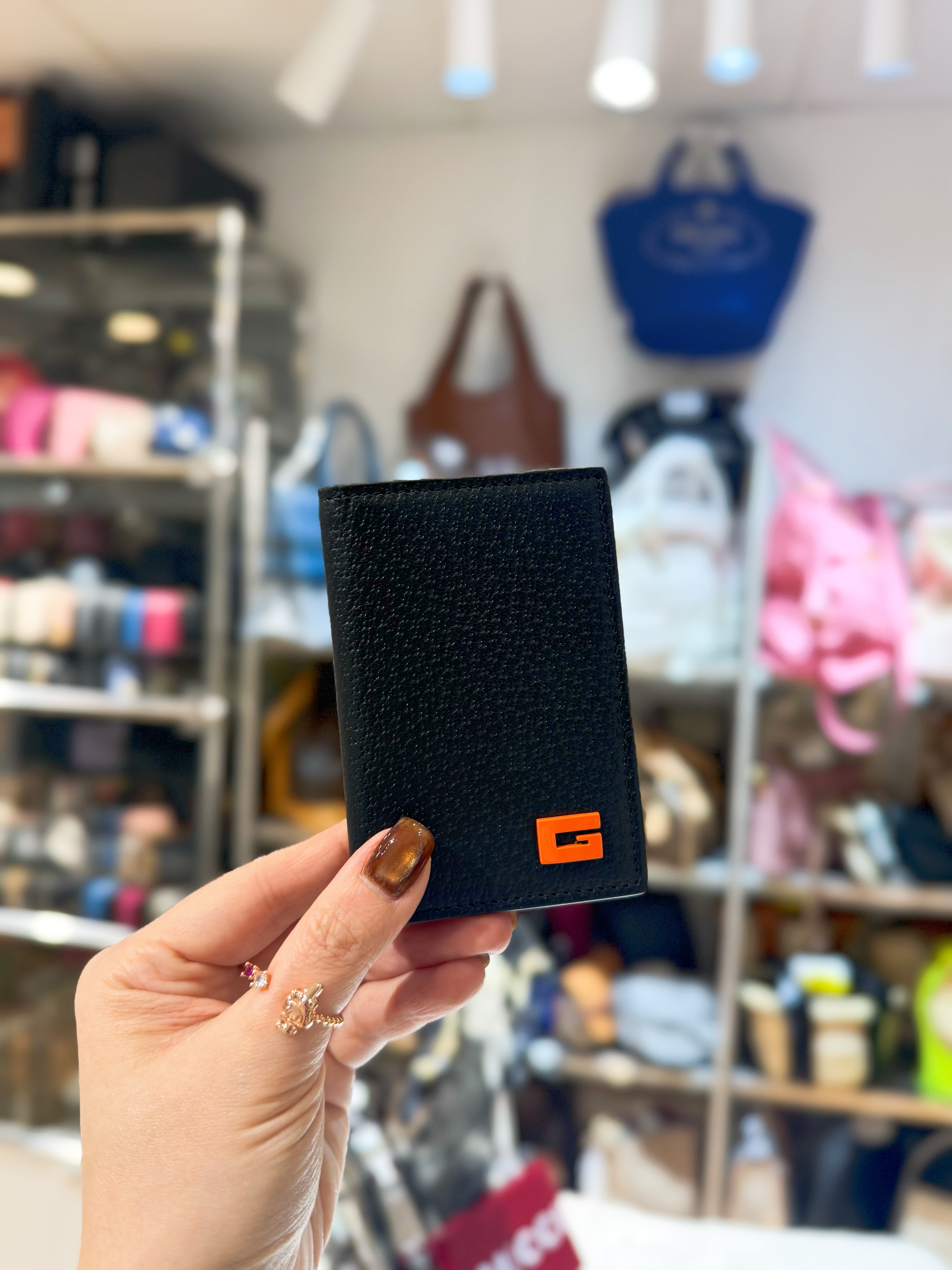 Gucci bi fold card holder blk/orange