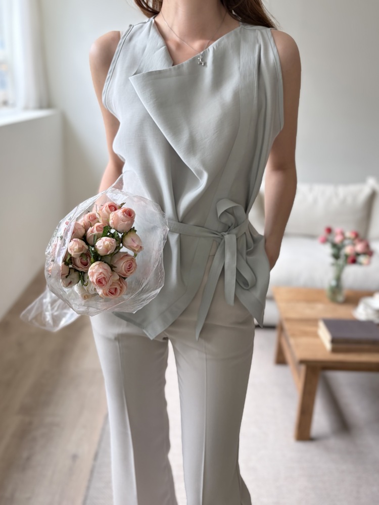 Camille Draped Wrap Blouse (Mint)