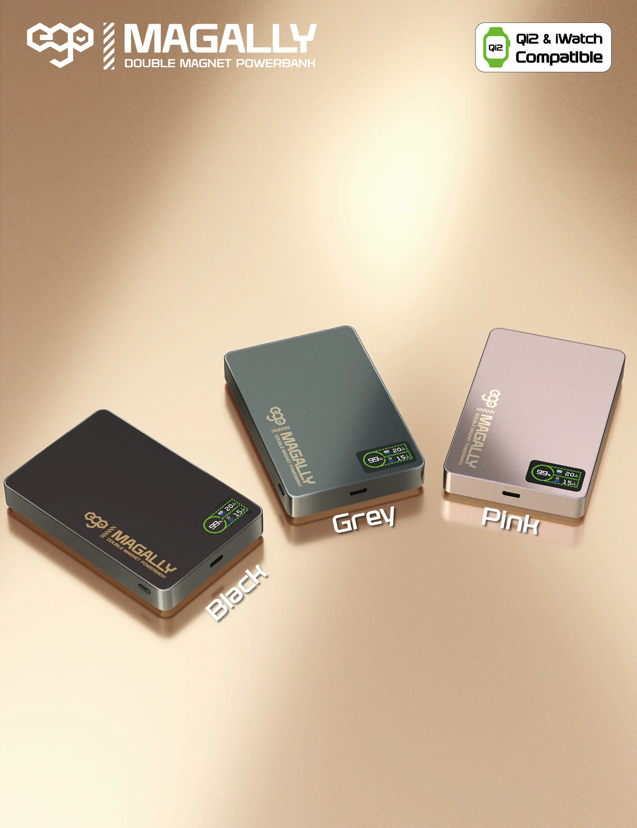 香港行貨 一年保養 EGO MagAlly @3C認證版. 3合1雙面磁吸QI2 10000mAh外置電 3-in-1 Dual-Sided Magnetic QI2 10000mAh Battery E16B3