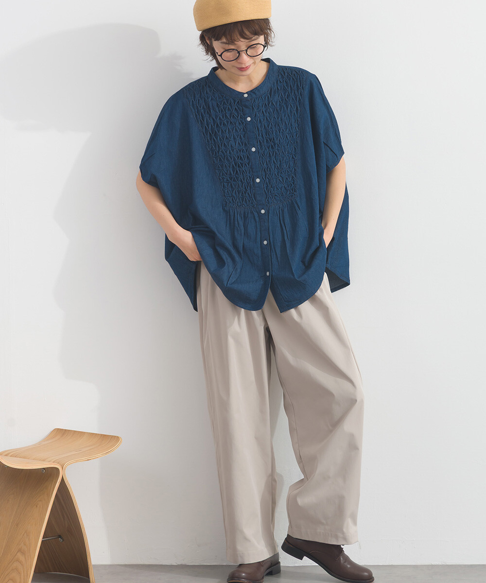 LP - 印度棉質鈕扣牛仔布襯衫 (深藍色)