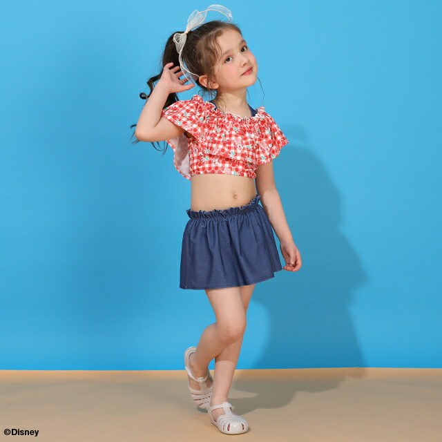 🆕【⭐訂購⭐】 🇯🇵日本直送 🌀#Minnie 荷葉邊領格紋上衣 + 牛仔布褲 泳衣 兩件套🌀 [ELDA-0206][260522]