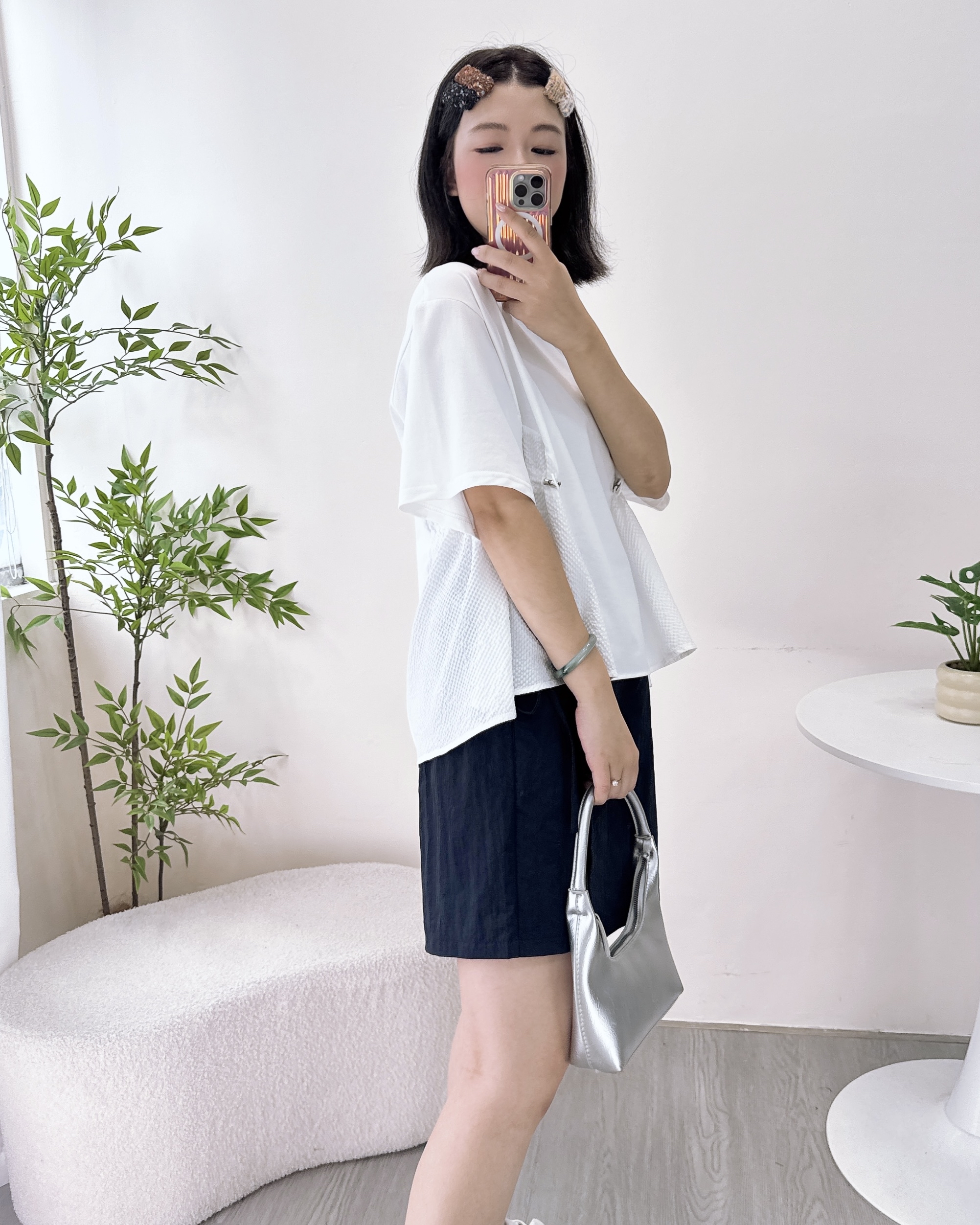 寬鬆側索繩拼布上衣 3色