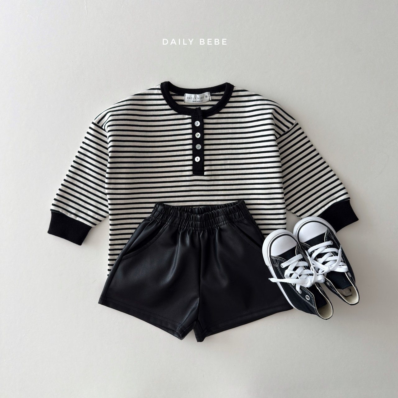Dailybebe | Striped Henley Neck Tee