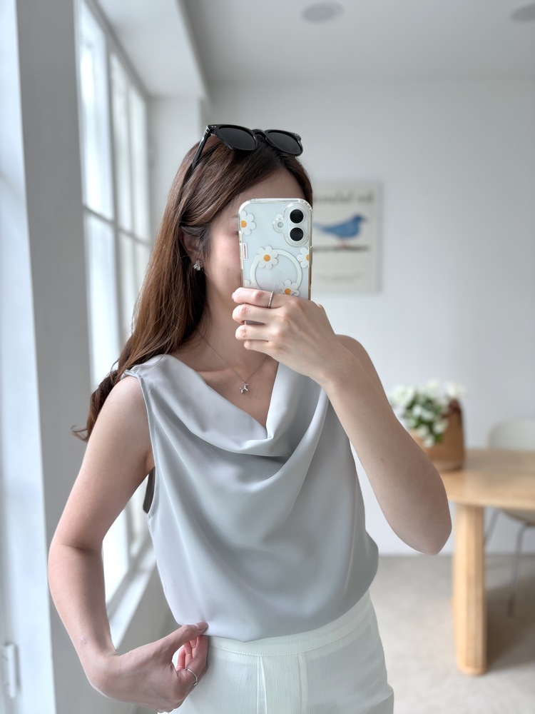 Twisted Strap Tank Top (Misty Blue)