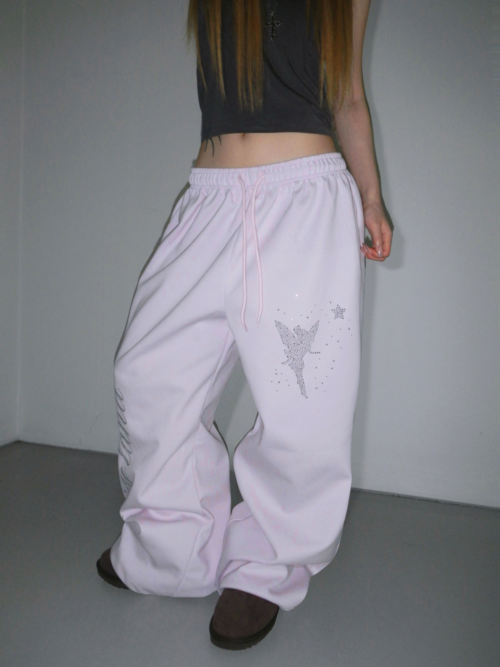 Rhinestone Graphic Wide-Leg Pants