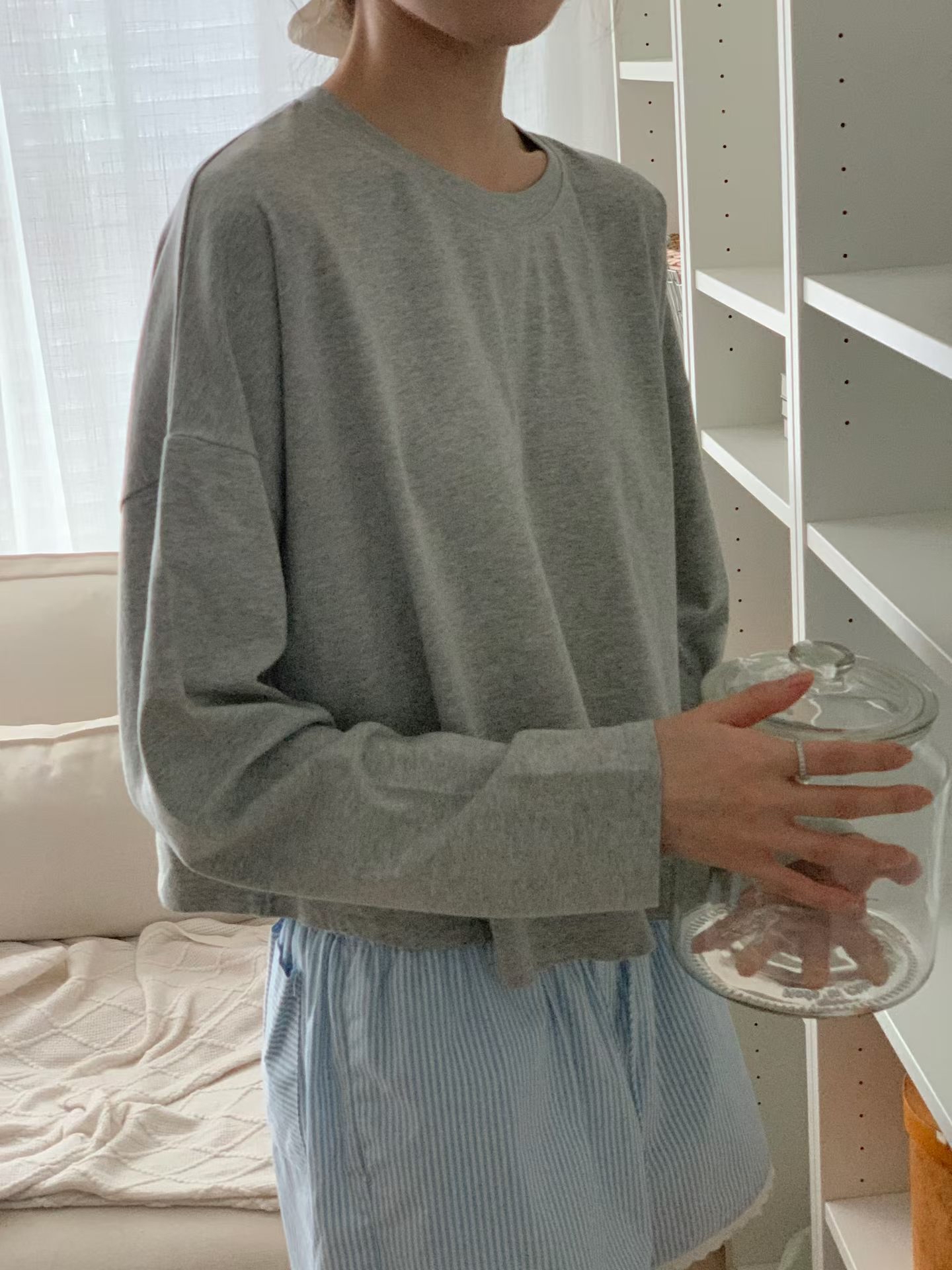 221638 淨色長袖短Tee