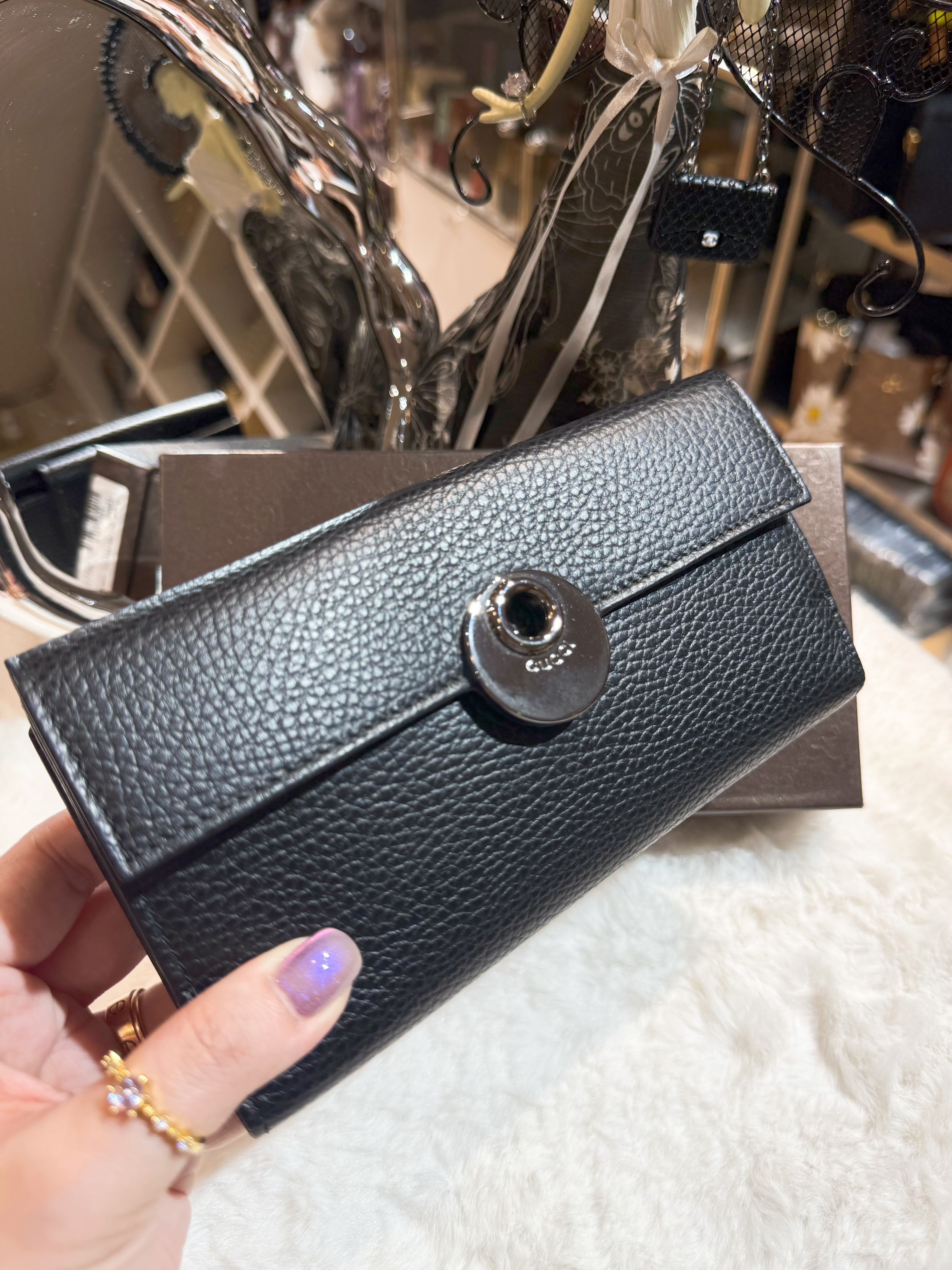 Gucci flap long wallet pebb/blk