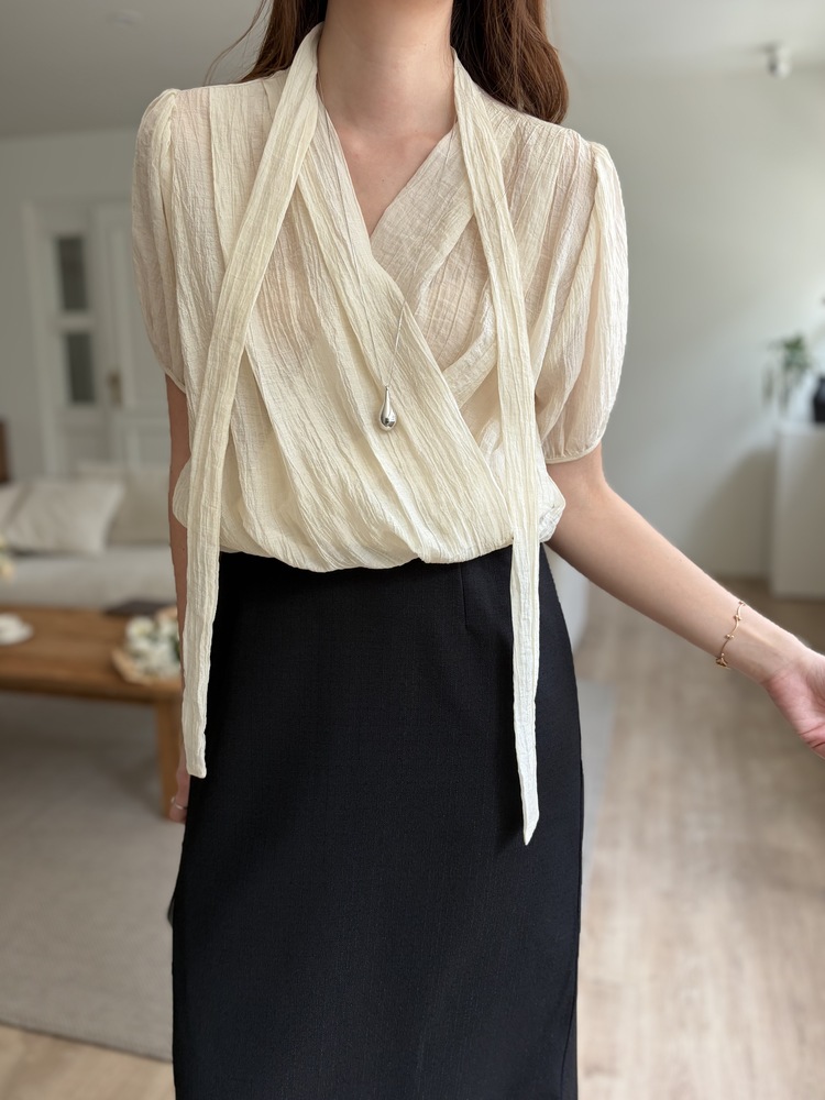 Louise Wrap Blouse with Tie (Cream)