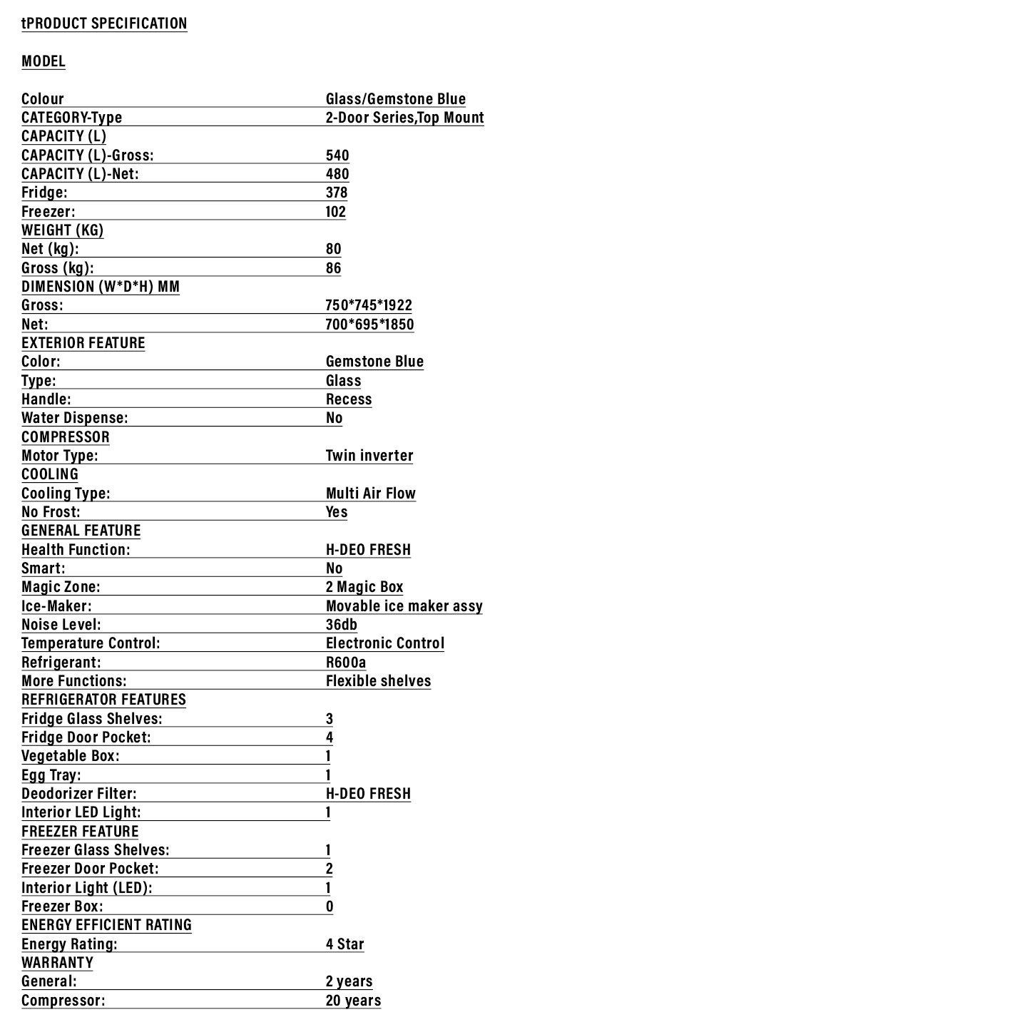 Haier 540L Twin Inverter Glass Door Fridge Gold (HRF-IT540AG)