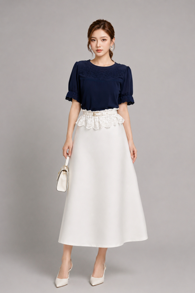 807015 Celeste Satin A-Line Midi Skirt
