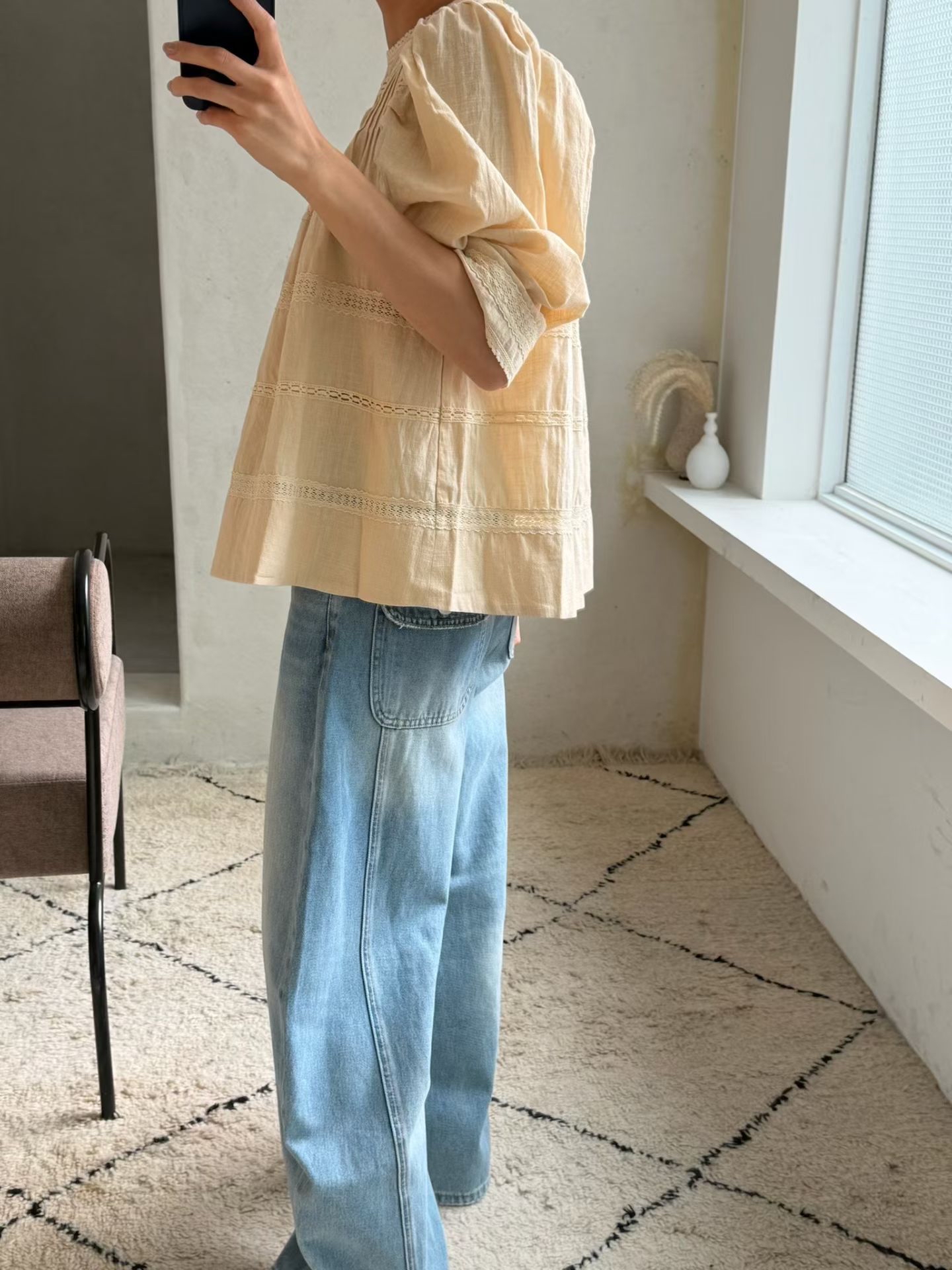 AMORA pleated lace blouse 