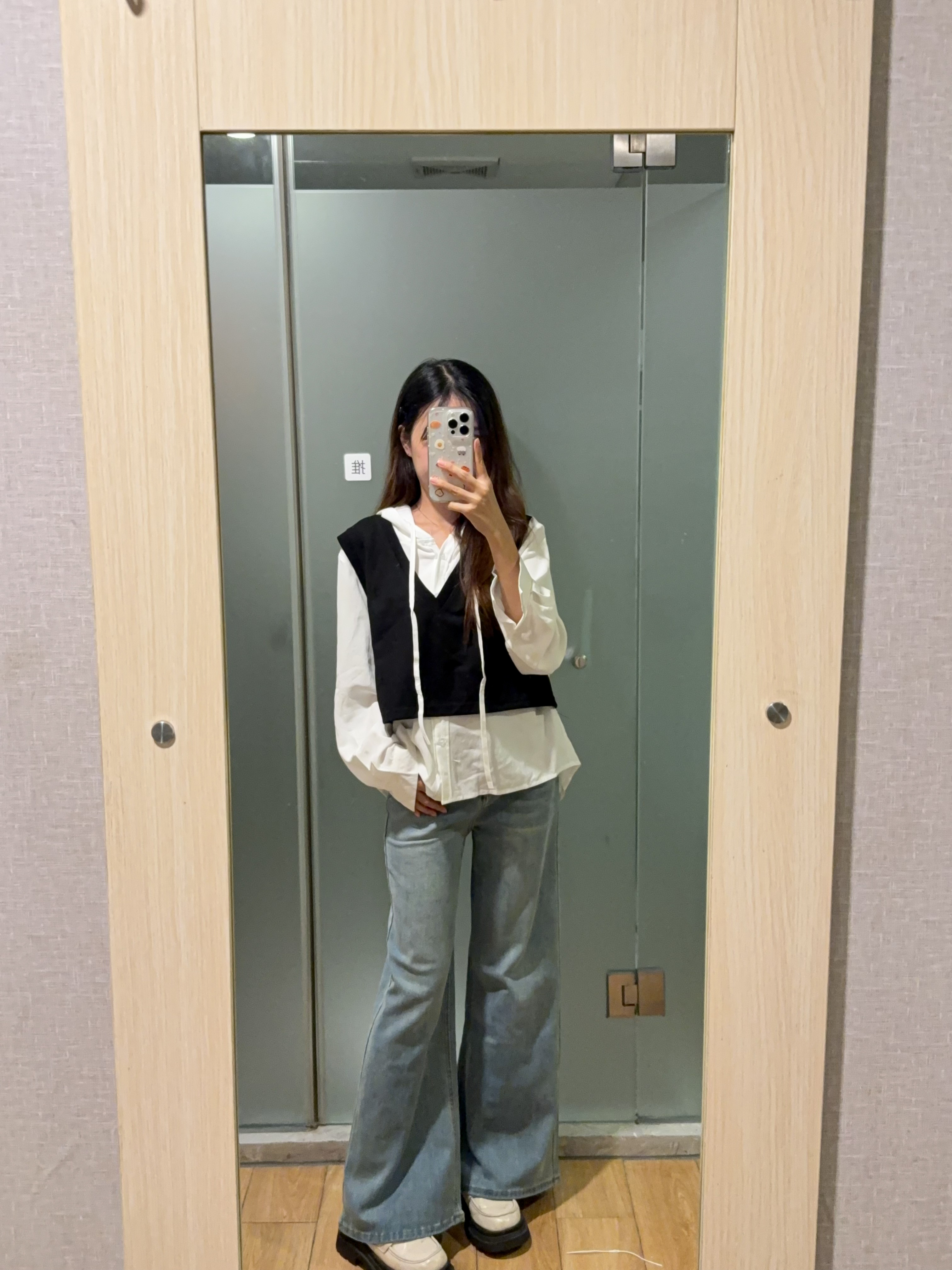 韩版假两件针织连帽长袖衬衫R3008