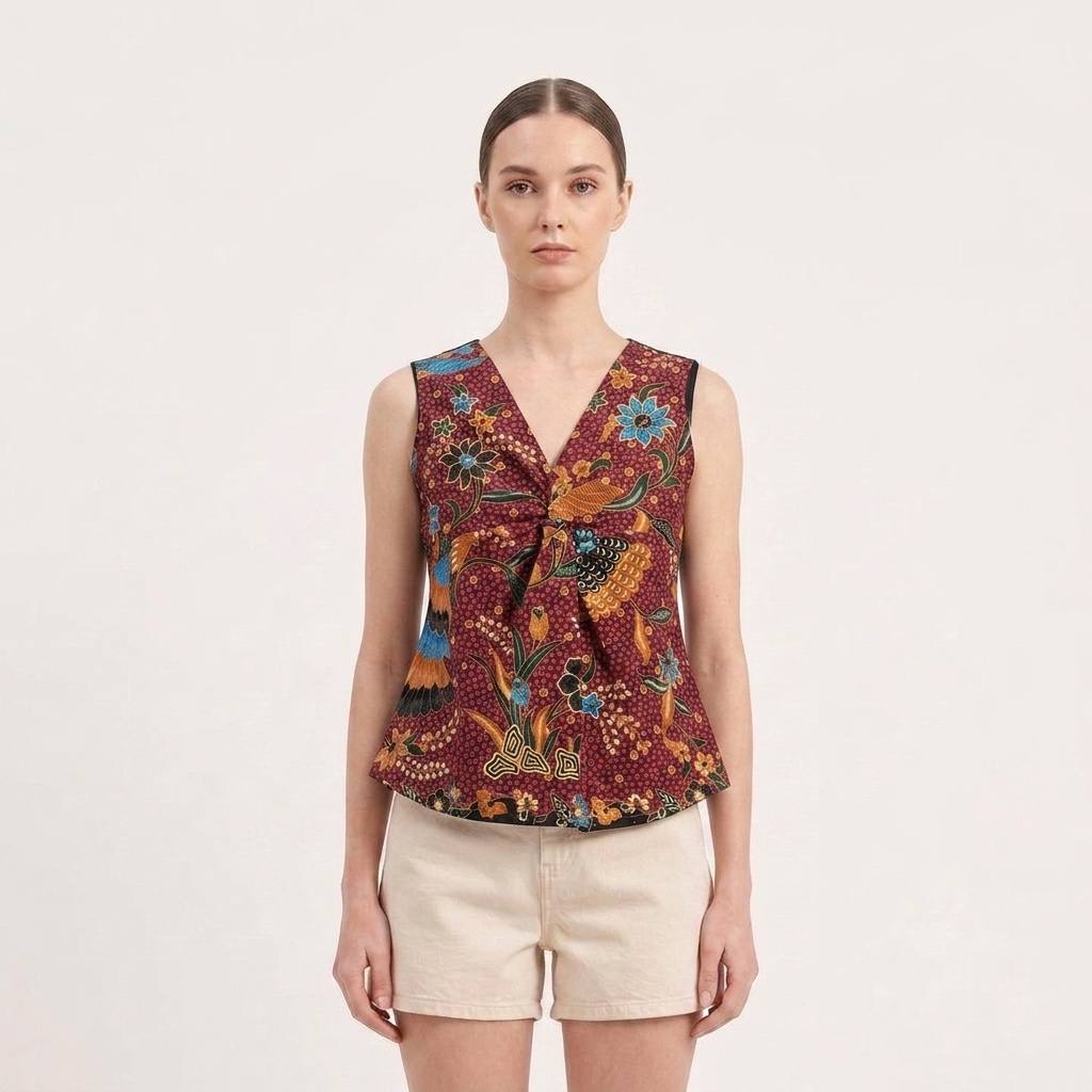 T3430 - Knotted Sleeveless Batik Top 