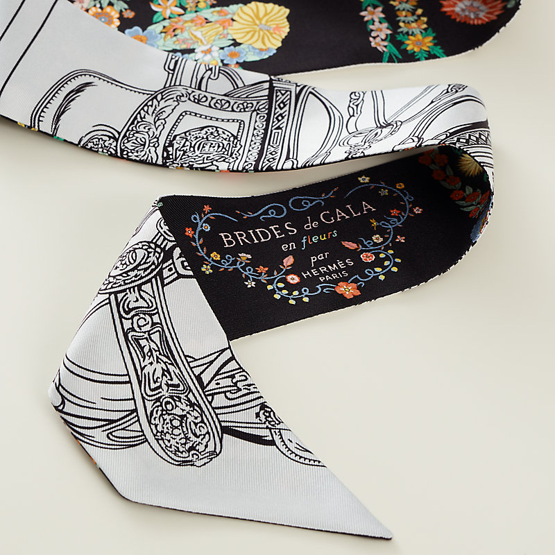 Hermes 全新🆕 100% 絲 Brides De Gala En Fleurs & Eyeliner 華麗的繮轡花卉版圖案 Twilly 