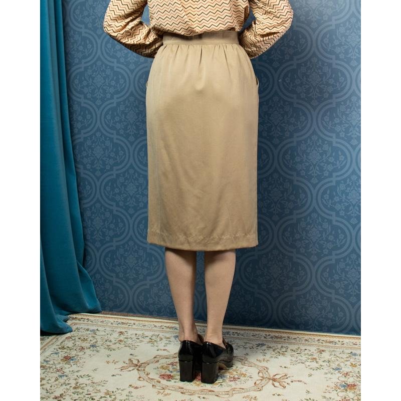 Vintage Japanese 100% Wool Khaki Button Up Winter Skirt - Waist 26" (bf224)