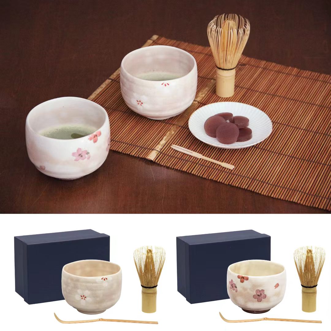 日本製 波佐見燒櫻花抹茶碗三件式套
