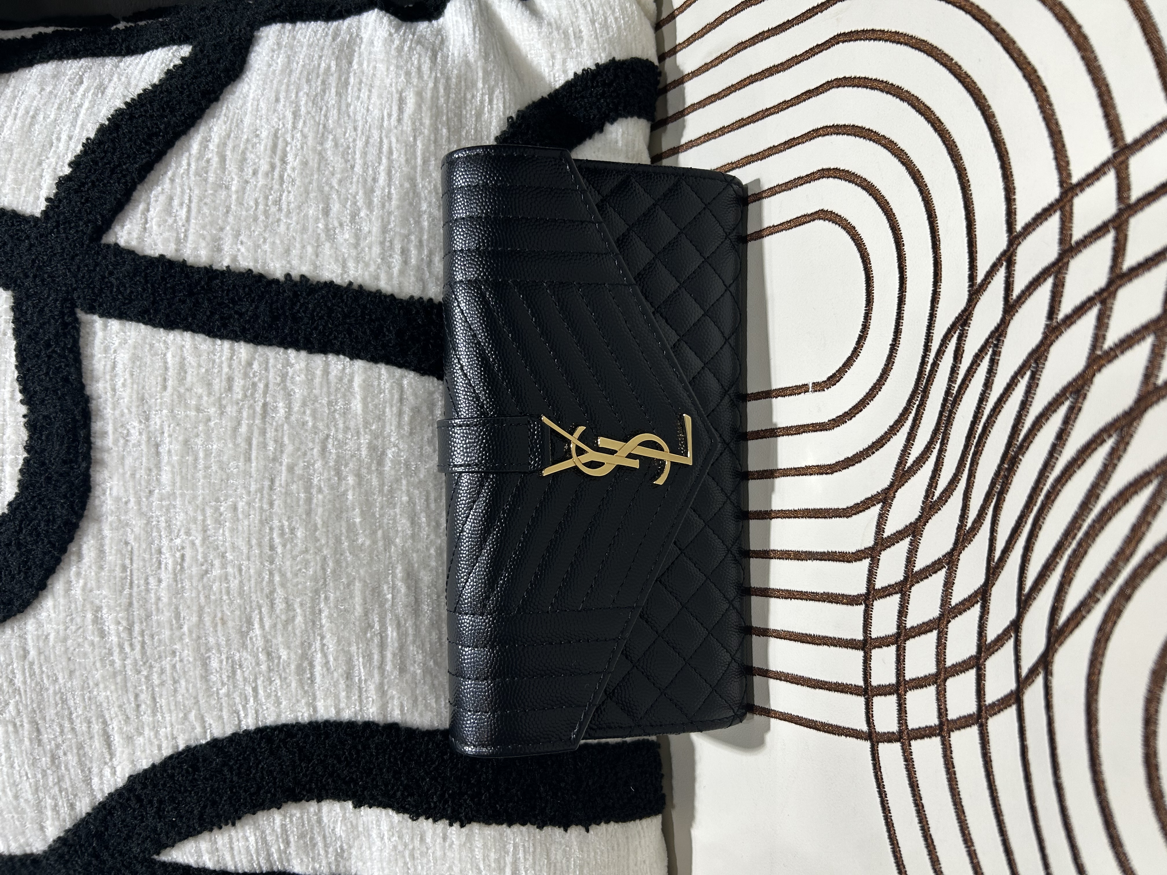 未使用品 YSL YVES SAINT LAURENT I Envelope Long Wallet 黑色顆粒紋牛皮長銀包 100%Authentic, unused 未使用品  ✅box 