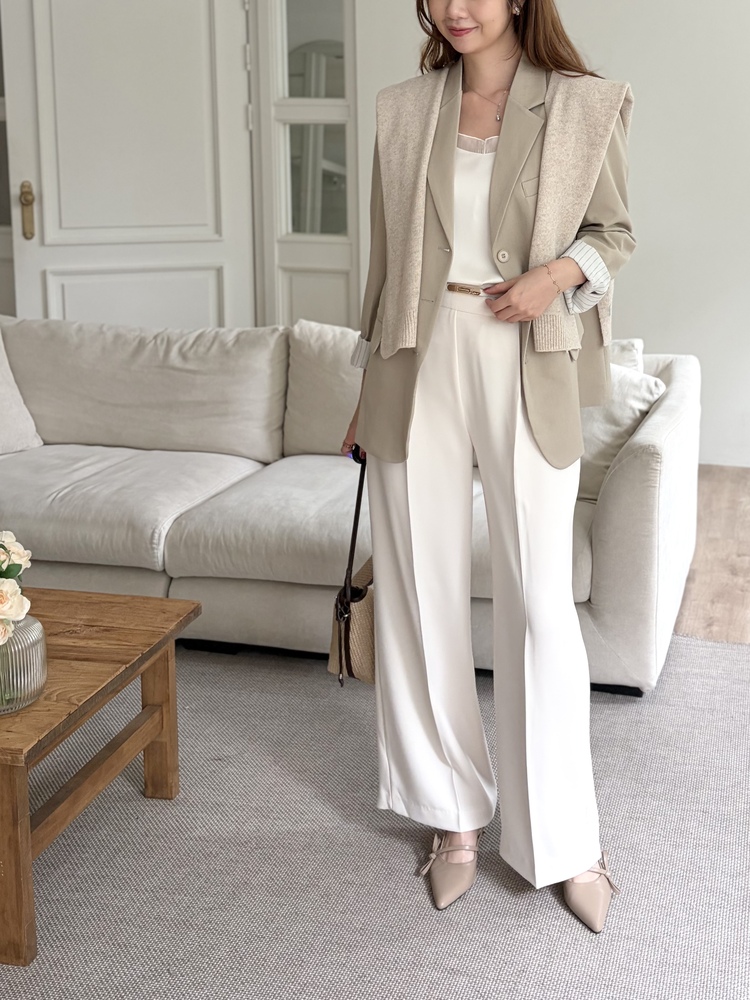 Margot Blazer with Striped Cuffs (Beige)