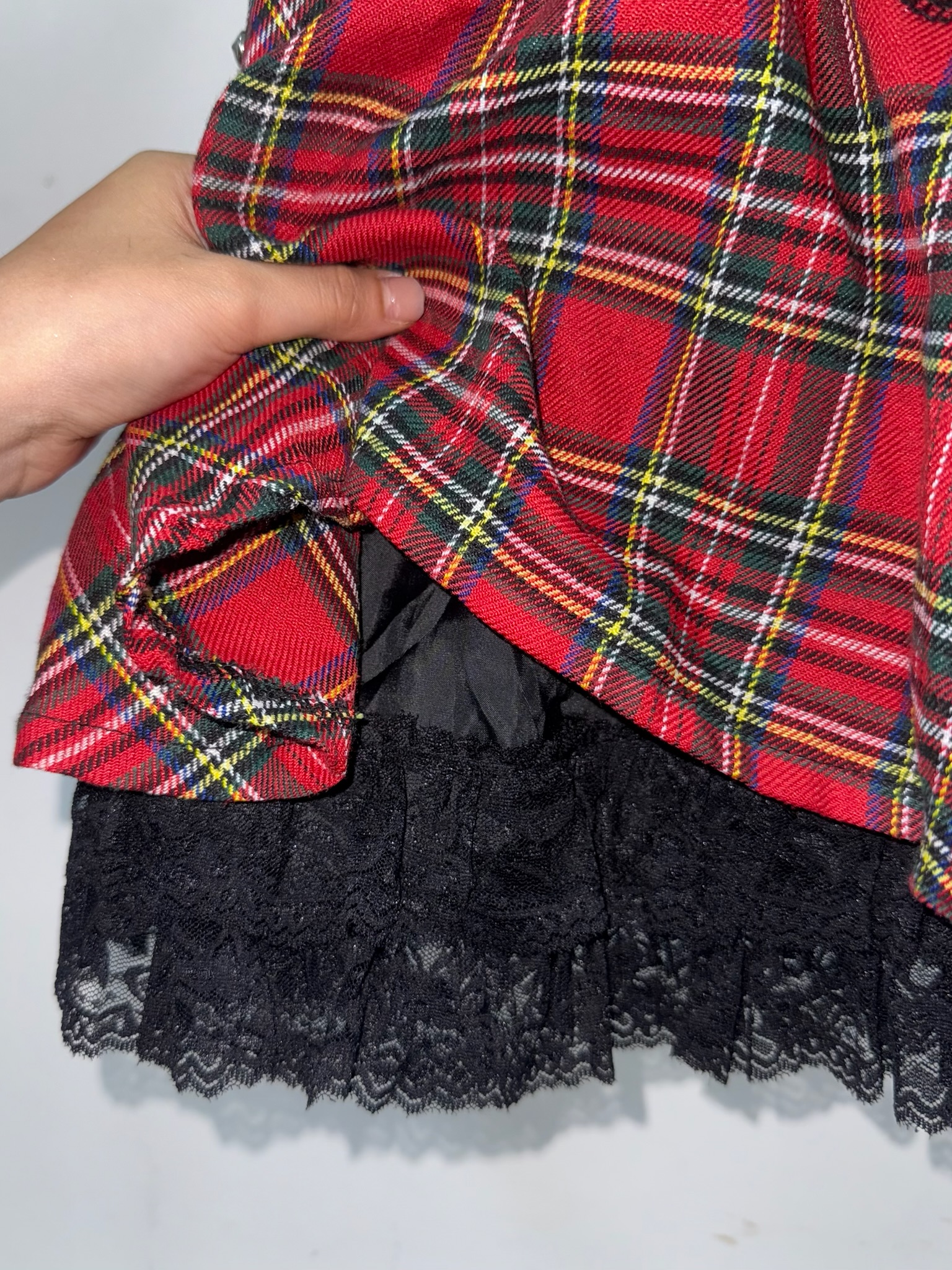 Rebel Tartan Lace-Layered Punk Skirt