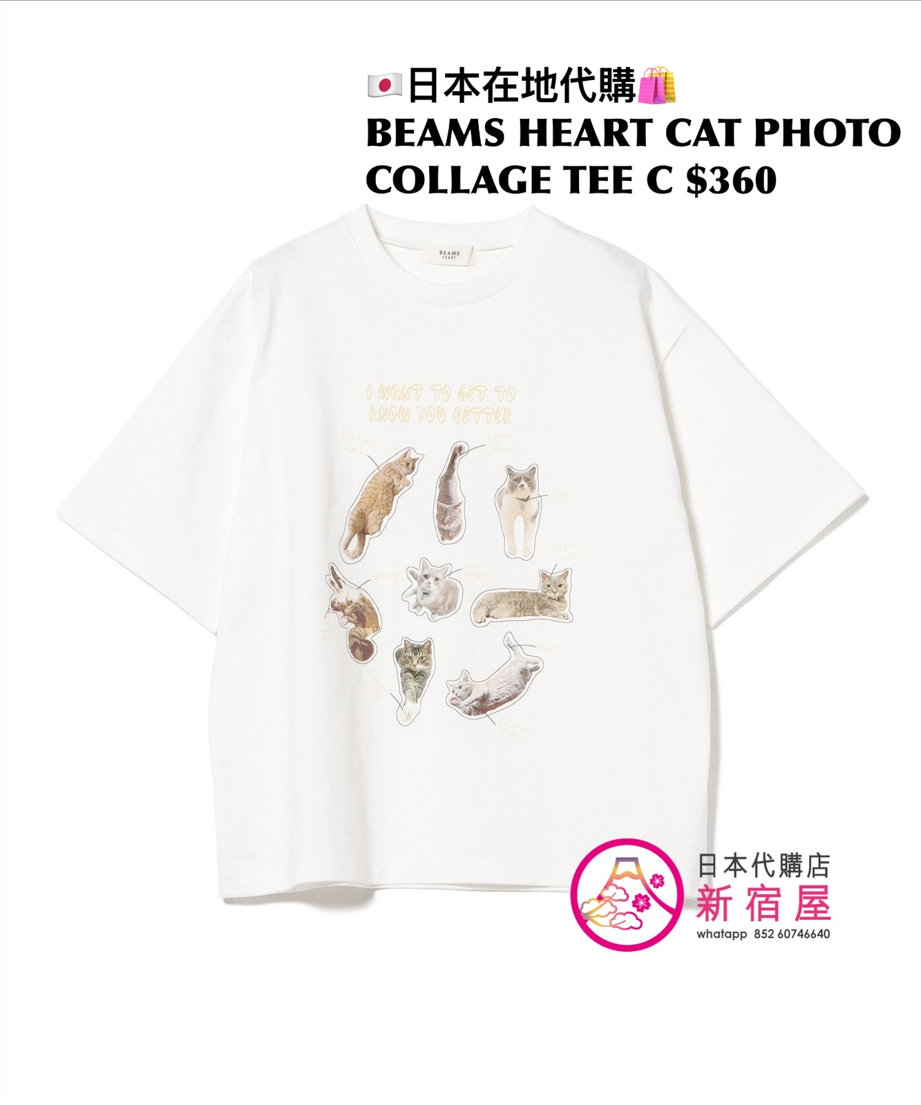 BEAMS HEART CAT PHOTO COLLAGE T-SHIRT