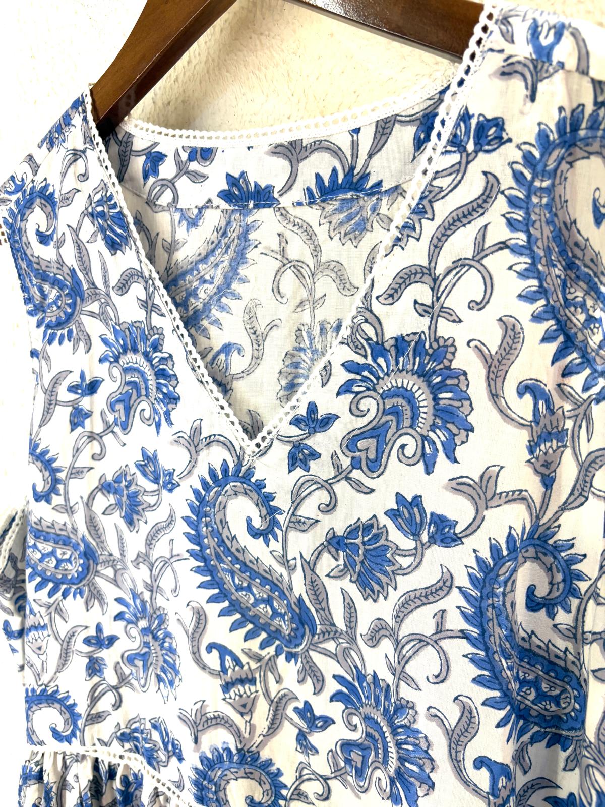 2611 White Blue Paisley Pure Cotton 3 Layers OP