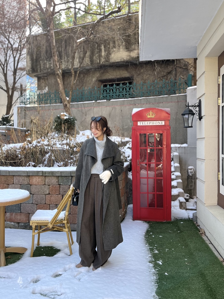 [70% Wool] Parisian Belted Wool Coat (Dark Grey)