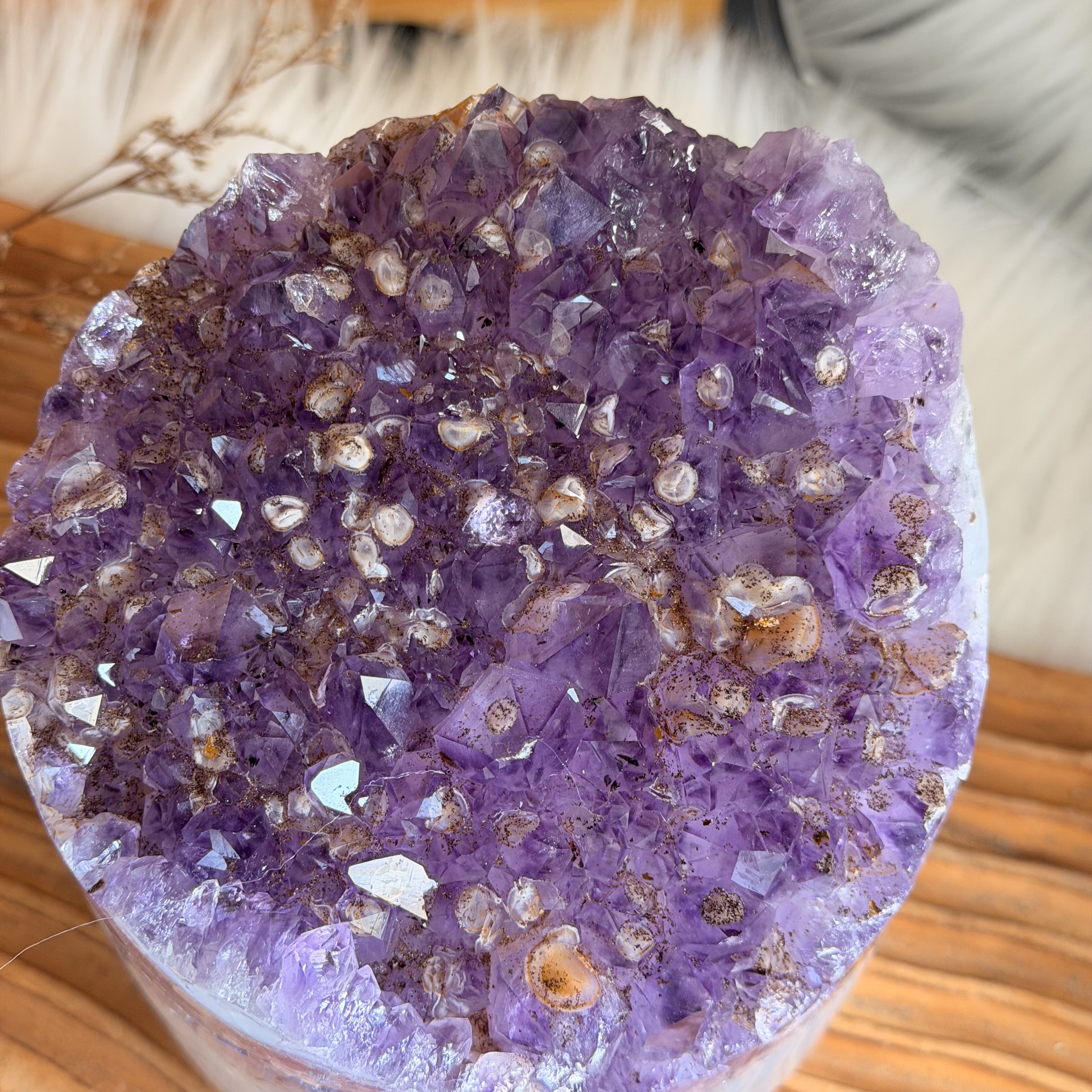 原皮紫晶共生稀有波波鈦晶擺件（包底座）