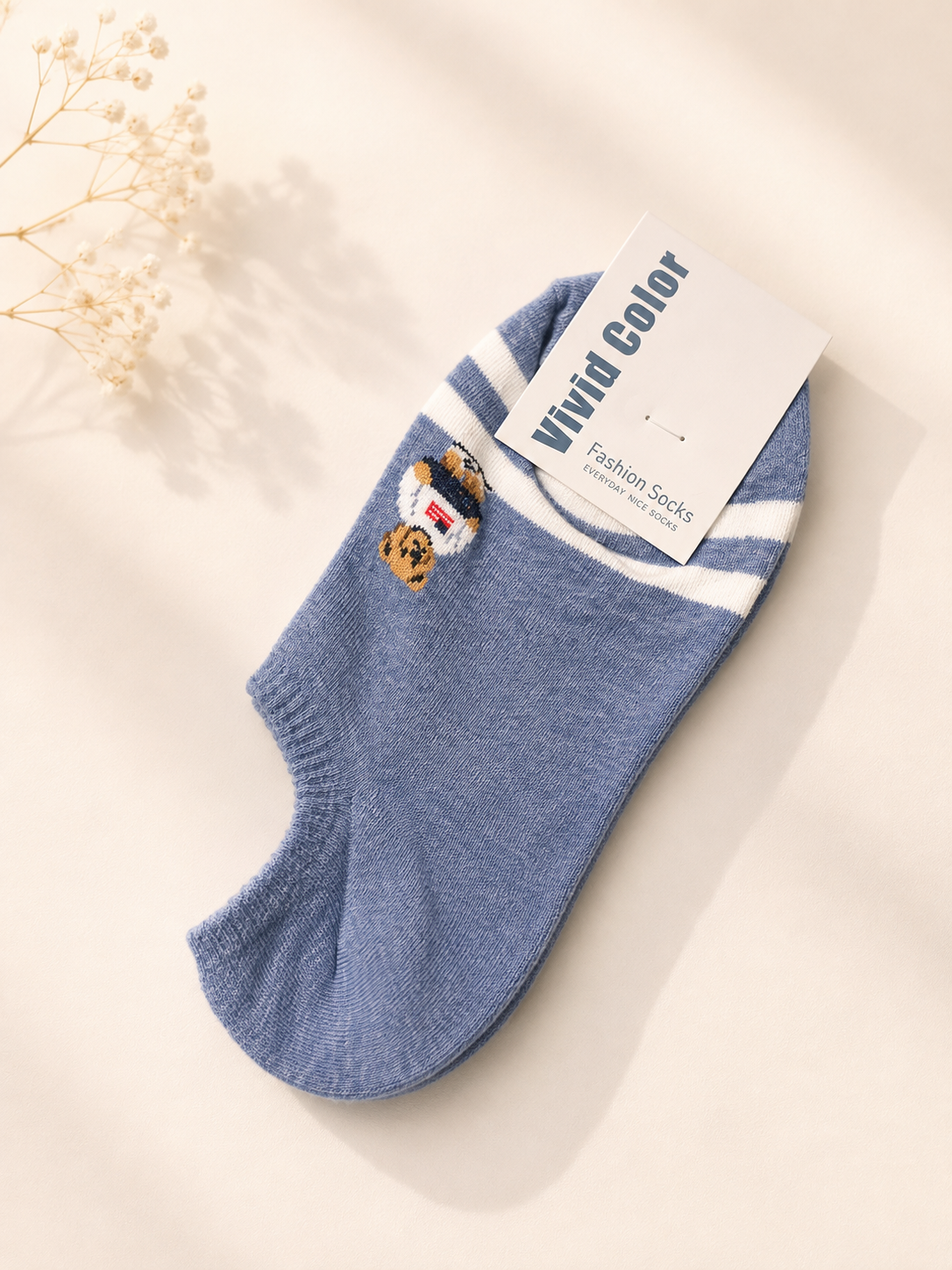 Korean Bear & Stripe Low Socks