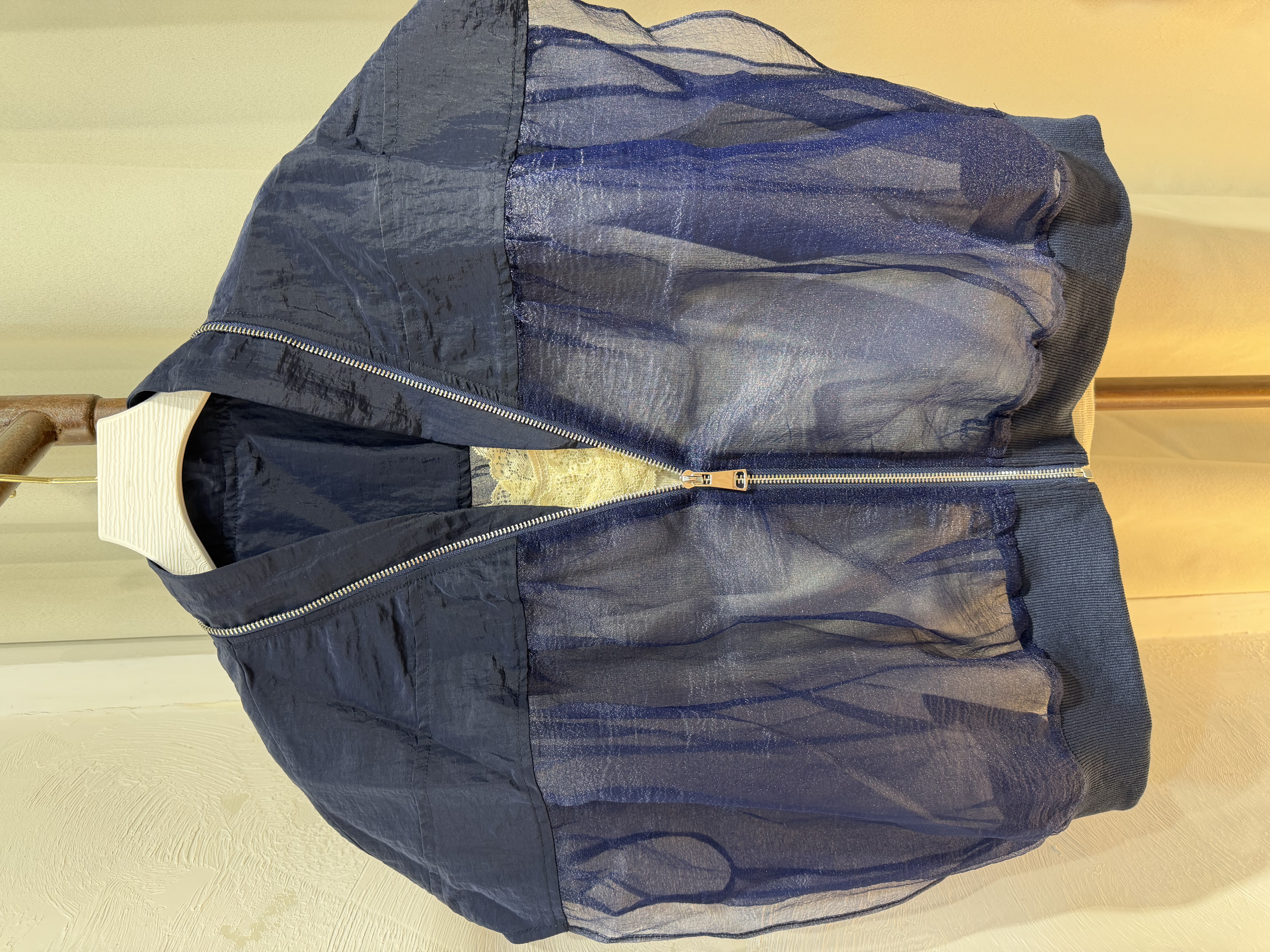 網紗拼接拉鍊外套