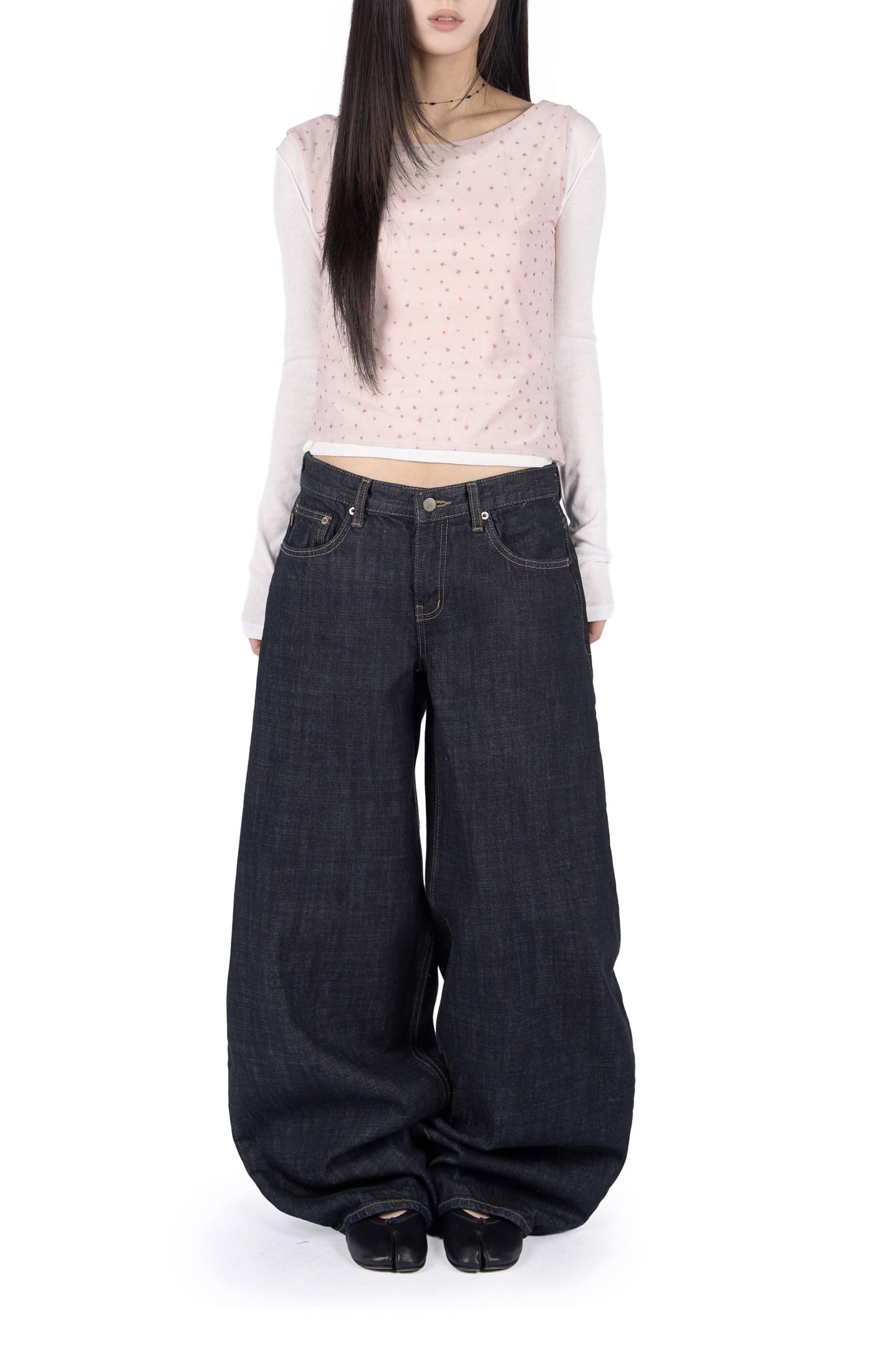 Raw Low Wide Denim Pants