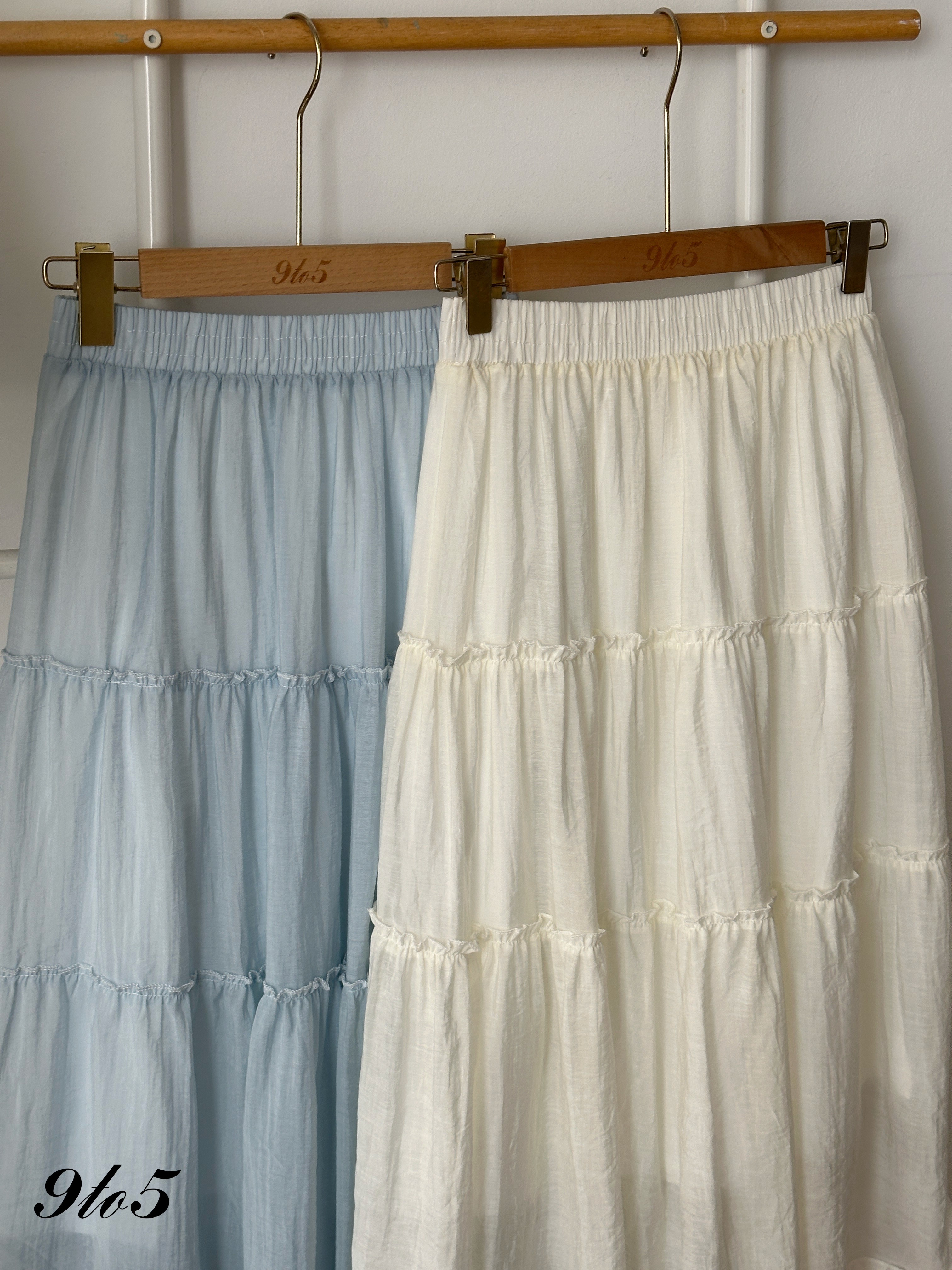 S2010 Long Layered Skirt - Blue & Cream