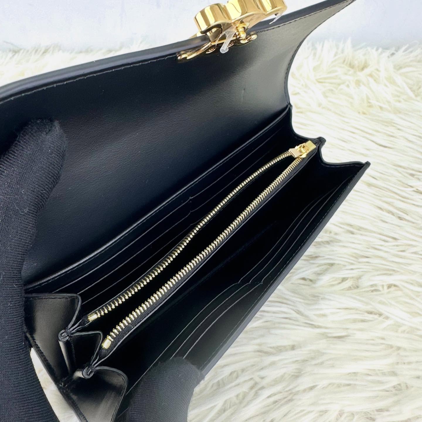 CELINE🤍PRE OWNED Triomphe 黑金牛皮長銀包 2024年全套有盒🖤