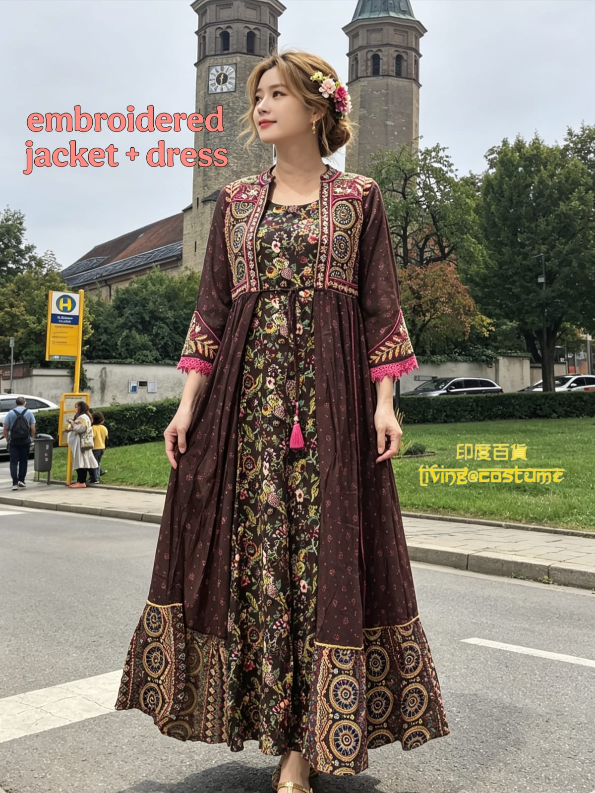 印度刺繡印花背心裙連外套套裝